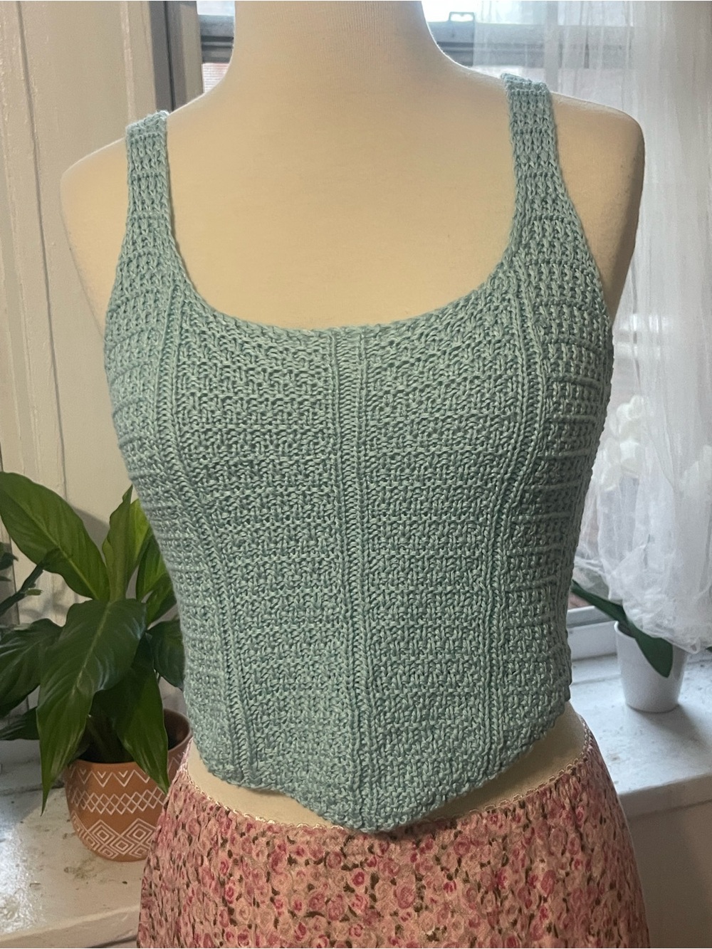 Hand-Knit Aqua Crochet Tank Crop Top - Women
